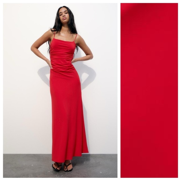 Zara Dresses & Skirts - NWT. Zara Intense Red Draped Lingerie-Style Midi Dress. Size S.